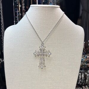 Radiant Silver Tone Cross Pendant Necklace